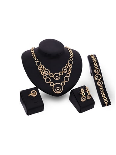 Alloy Imitation-gold Plated Fashion Hollow Circles Four Pieces Jewelry Set