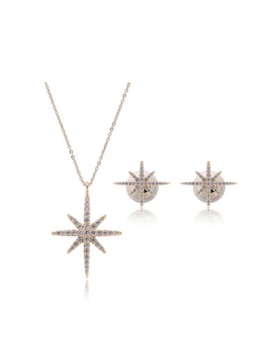 Alloy Imitation-gold Plated Fashion Rhinestones Star-shaped Two Pieces Jewelry Set