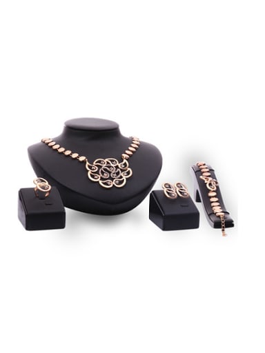 custom Alloy Imitation-gold Plated Fashion Artificial Crystal Water Drop shaped Four Pieces Jewelry Set