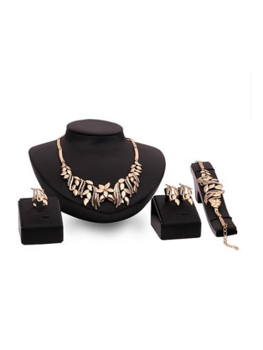 Alloy Imitation-gold Plated Fashion Flower and Leaves Four Pieces Jewelry Set