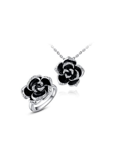 Black White Gold plated Flower Austria Crystal Two Pieces Jewelry Set