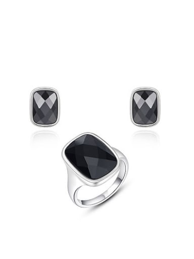 custom Black Square Shaped Austria Crystal Two Pieces Jewelry Set