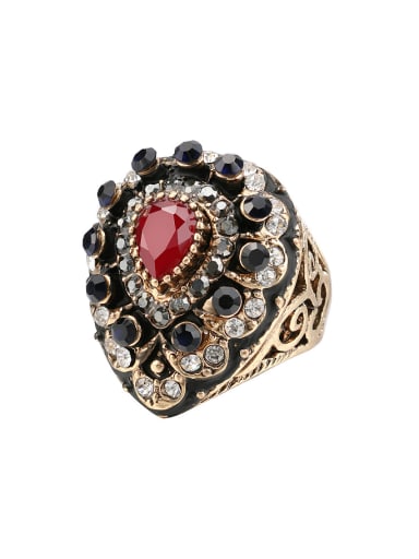 Retro Exaggerated style Antique Gold Plated Resin stone Crystal Ring