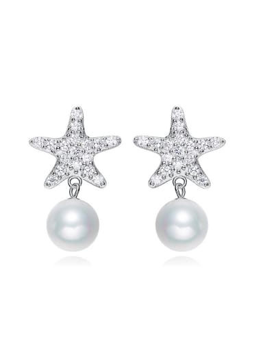 Fashion Artificial Pearl Shiny Zirconias-covered Star 925 Silver Stud Earrings