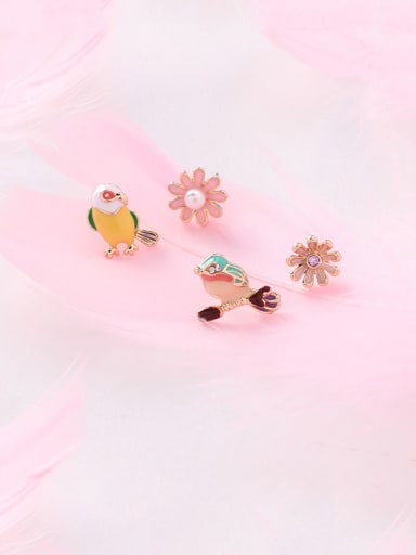 Alloy With Rose Gold Plated Cute Asymmetry  Little Bird Flower  Stud Earrings