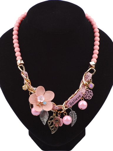 Elegant Cloth Flower Resin Beads Gold Plated Alloy Necklace