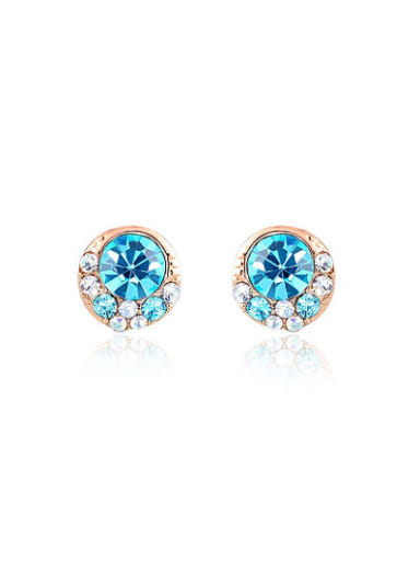 Blue Round Shaped Austrian Crystals Stud Earrings