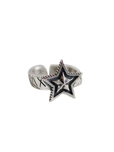 Personalized Black Star Silver Opening Ring