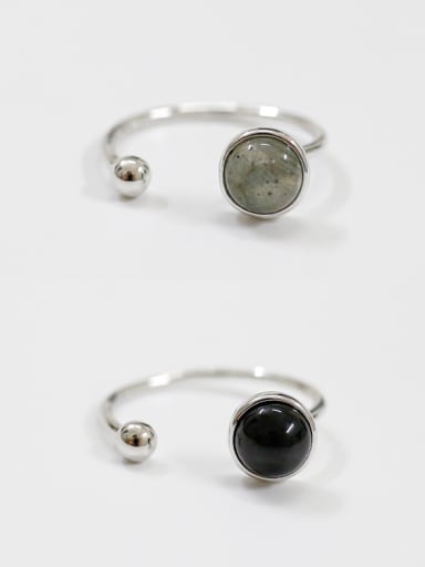Pure silver fashion Black Agate Moonstone Ring