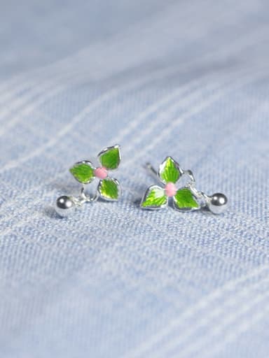 Tiny Flower Bead Silver Stud Earrings