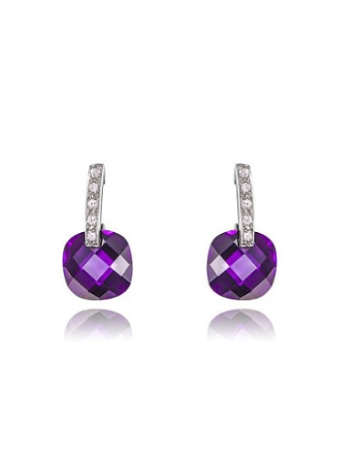 Purple Square Shaped Austria Crystal Drop Earrings