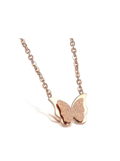 Fashion Butterfly Pendant Rose Gold Plated Titanium Necklace
