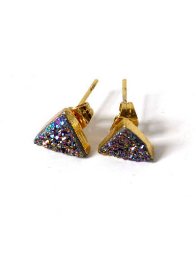 Fashion Triangle Shiny Natural Crystal Stud Earrings