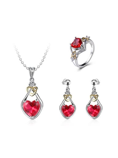 Copper Platinum Plated Glass Stone Heart Three Pieces Jewelry Set
