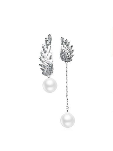 Asymmetrical Artificial Pearl Rhinestones Wings Earrings