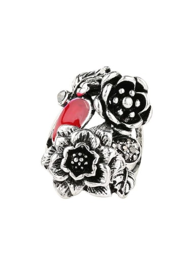 Exquisite Retro style Antique Silver Plated Alloy Flowery Ring