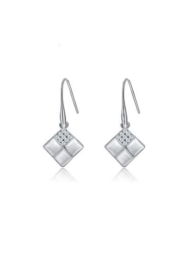 Platinum Plated Square Shaped Austria Crystal Drop Earrings