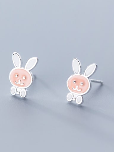 925 Sterling Silver With Platinum Plated Cute rabbit Stud Earrings