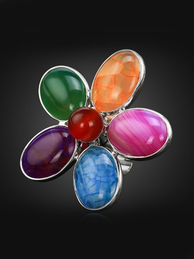 Personalized Colorful Oval Stones Flower Copper Ring