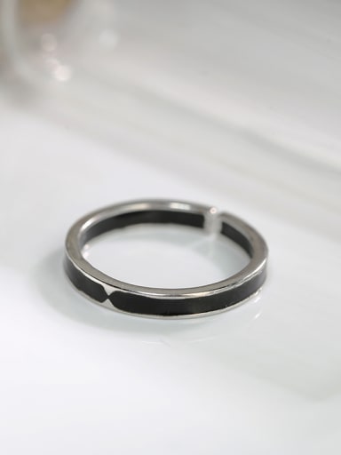 Simple Black Enamel 925 Silver Women Ring