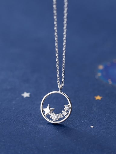 925 Sterling Silver With  Cubic Zirconia Simplistic Star Necklaces