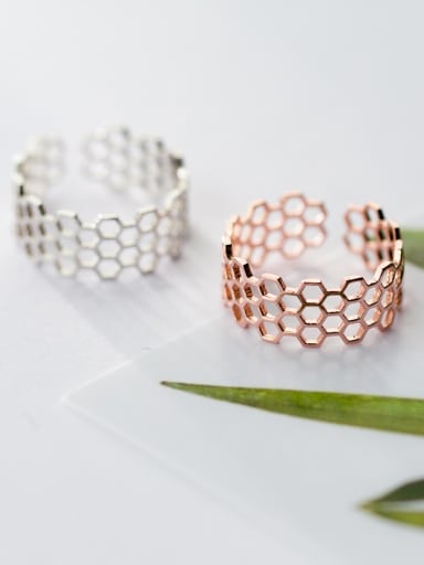 925 Sterling Silver With 14k Rose Gold Plated Fashion honeycomb Band Rings