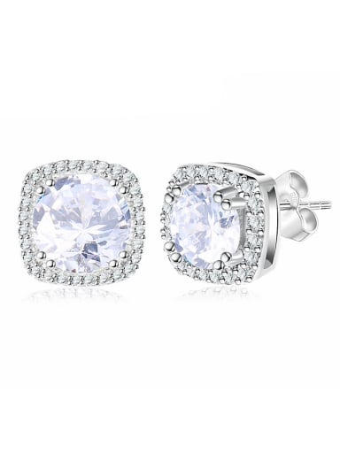 Exquisite 925 Silver Square Shaped Zircon Stud Earrings