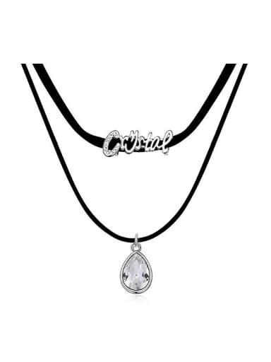 Simple Double Black Rope Water Drop austrian Crystal Alloy Necklace