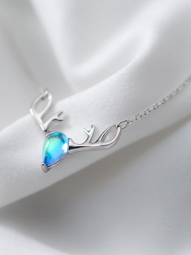 Akk-match Blue Antler Shaped Crystal Silver Necklace