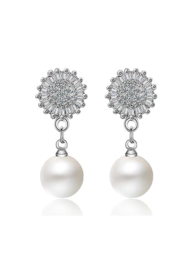Fashion Shiny Zirconias-covered Flower Imitation Pearl Stud Earrings