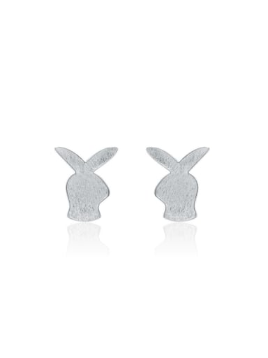 Matt Rabbit Heart Silver Stud Earrings