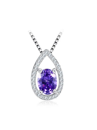 Purple Stone 925 Silver Water Drop Shaped Necklace