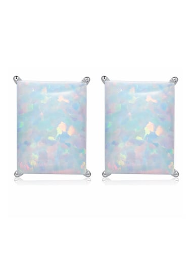 Simple Rectangular Opal stone 925 Silver Stud Earrings