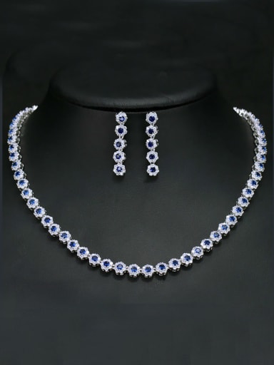 Luxury Shine  High Quality Zircon Round Necklace Earrings 2 Piece jewelry set