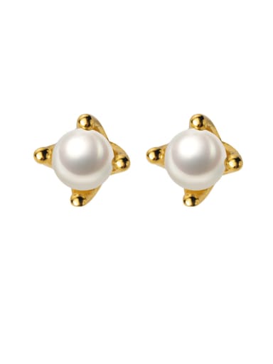 925 Sterling Silver With Artificial Pearl Simplistic Screw Stud Earrings