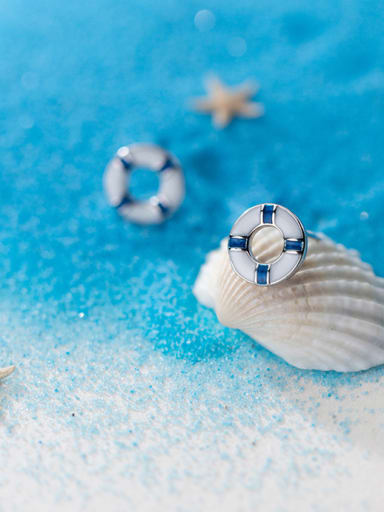 925 Sterling Silver With Silver Plated Ocean Wind Round Hollow Stud Earrings