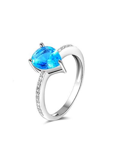 Blue Water Drop Shaped Zircon Silver Ring
