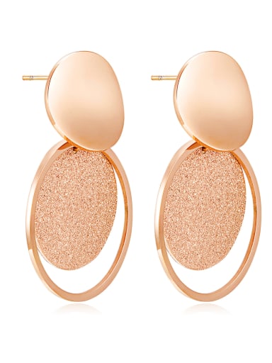 Stainless Steel With Rose Gold Plated Trendy frosted Round Chandelier Earrings