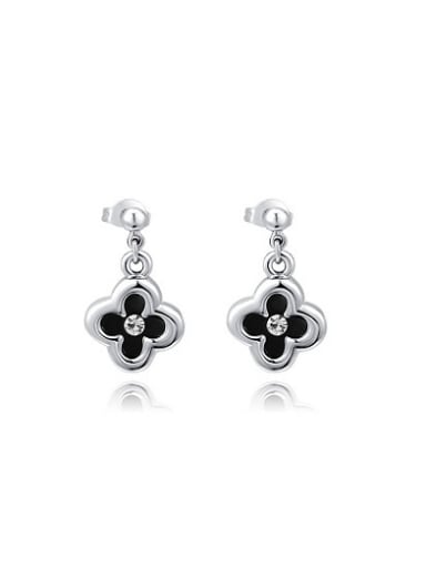 Black Flower Shaped Austria Crystal Enamel Drop Earrings