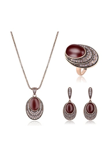 Alloy Antique Gold Plated Vintage style Artificial Stones Oval Three Pieces Jewelry Set