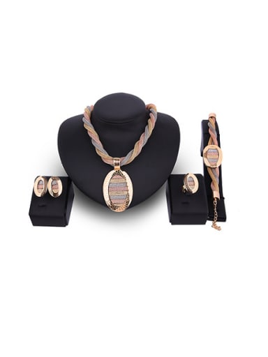 Alloy Imitation-gold Plated Fashion Oval-shaped Hollow Grid Four Pieces Jewelry Set