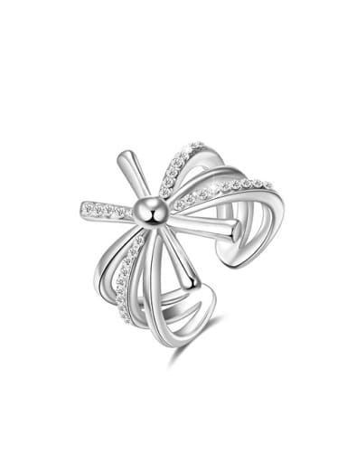 Elegant Flower Shaped Rhinestone Platinum Plated Ring