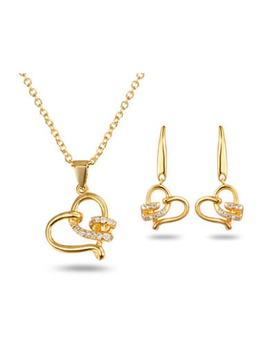 Temperament 18K Gold Plated Heart Shaped Zircon Two Pieces Jewelry Set