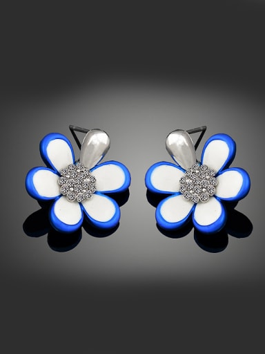 Fashion Elegant Tiny Rhinestones Blue White Flower Alloy Stud Earrings