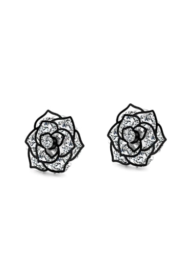 Retro style Hollow Black Rosary Flower Stud Earrings