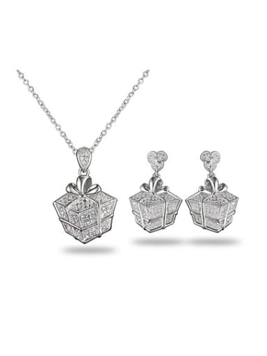 Elegant Platinum Plated Box Shaped Zircon Two Pieces Jewelry Set