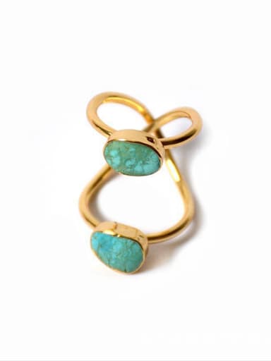 Exaggerated Two-band Turquoise Stones Ring