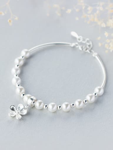 S925 Silver Sweet Pearl Bead Flower Lovely Bracelet