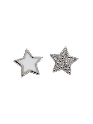 Simple Little Star Tiny Zirconias Black Glue Silver Stud Earrings