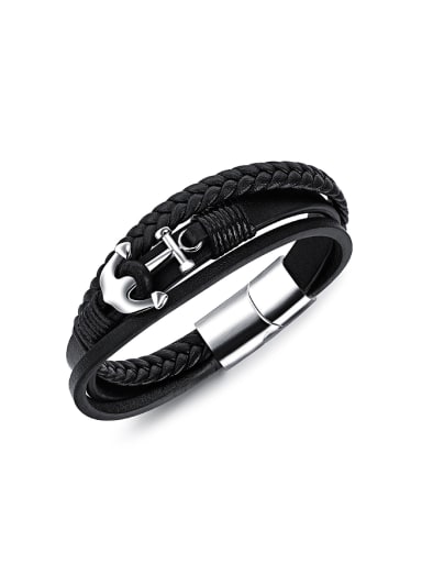 Personalized Ship Anchor Multi-band Artificial Leather Bracelet